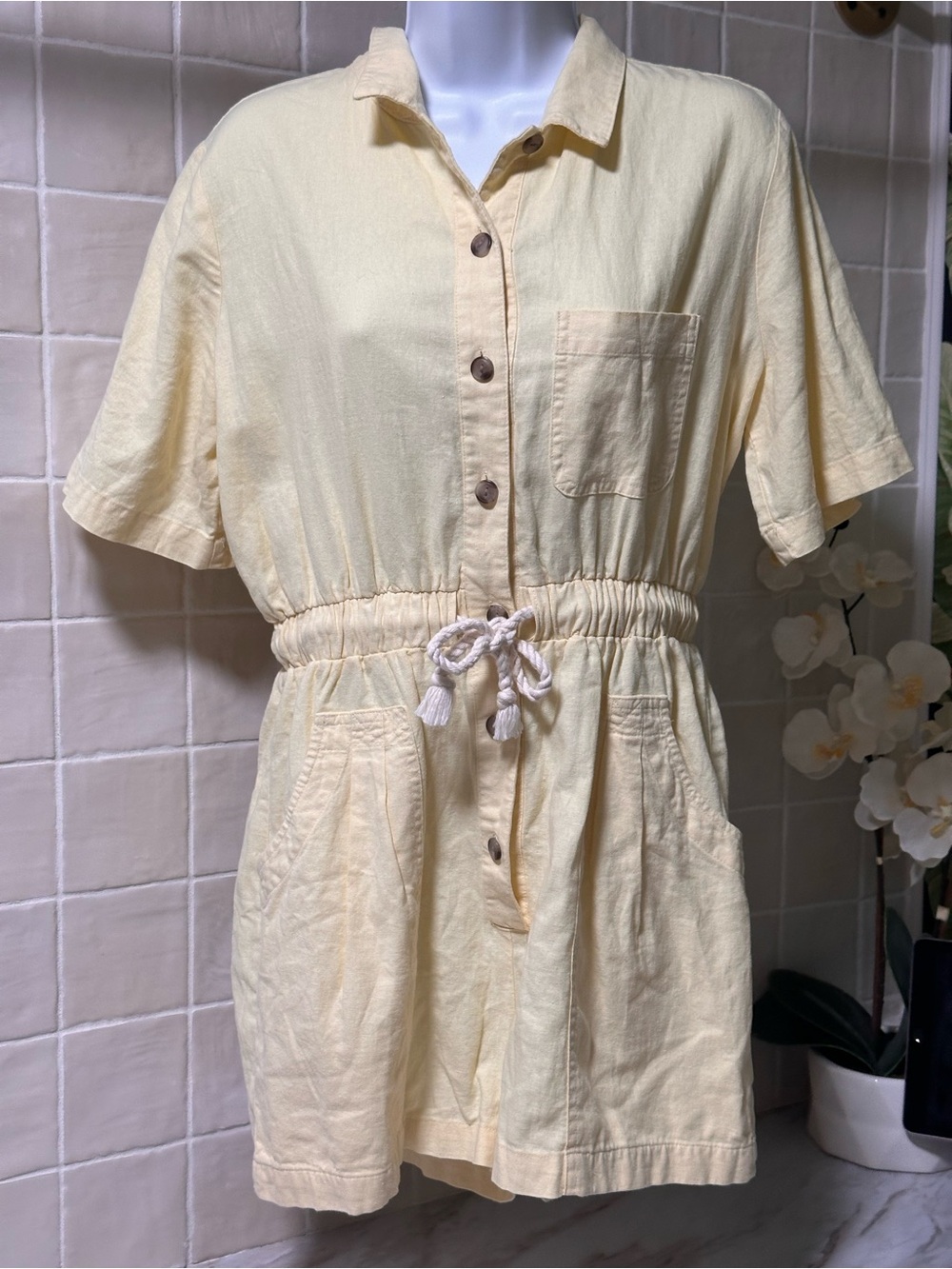Universal Thread yellow jumpsuit / romper with tie waist, size S